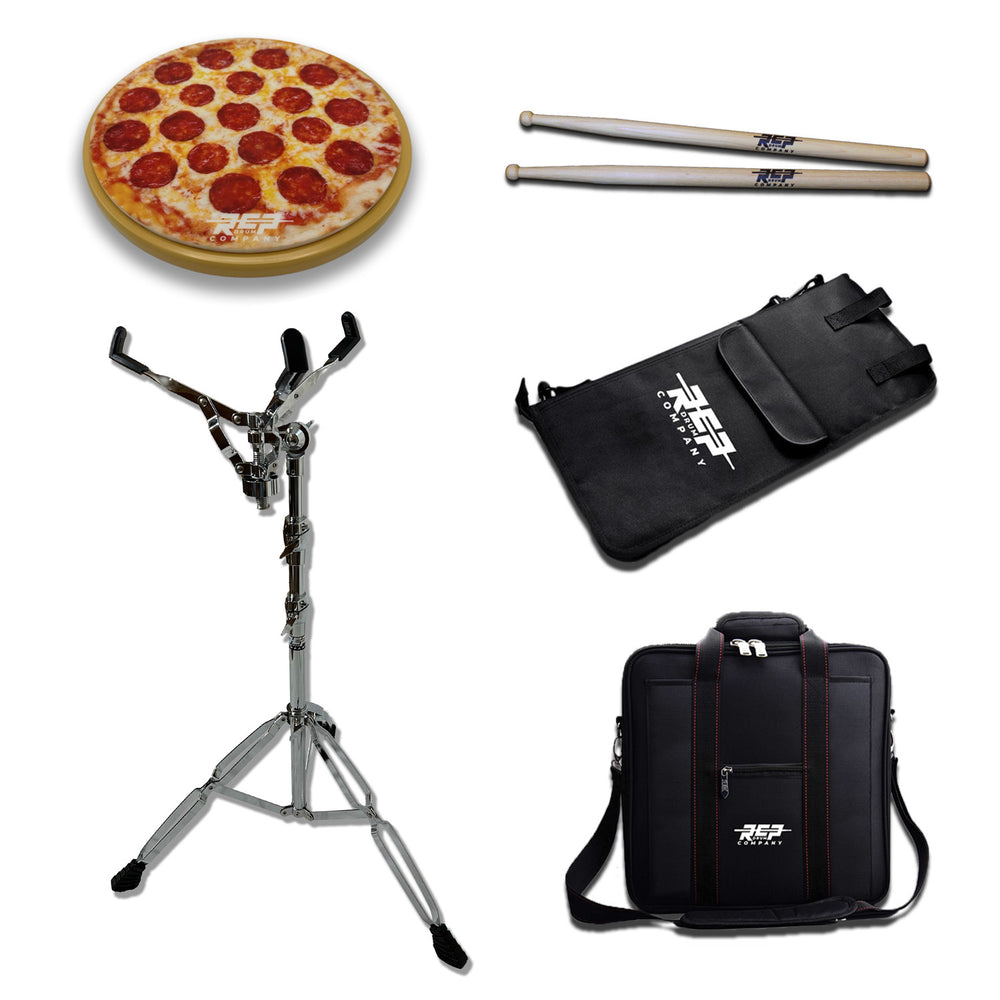 Pizza Pad (Flex Series) Practice Drum Pad Deal Pack With Pad, Stand, Carry Bag, Stick Bag and Sticks