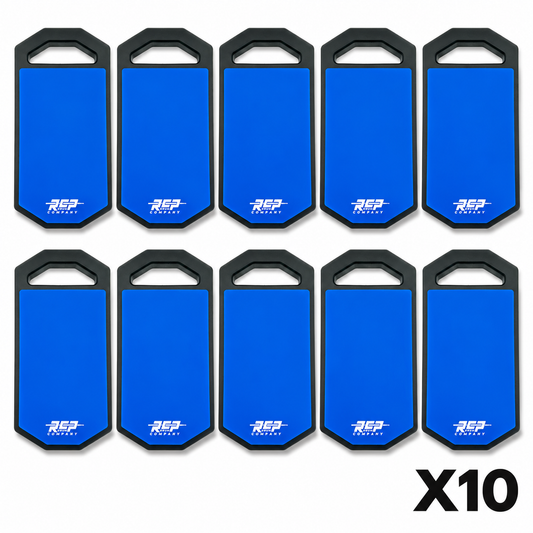 Ten RCP Bus and Travel Blue double-sided practice pads without laminates