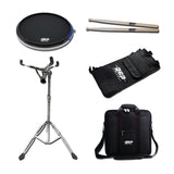 Active Practice Drum Pad Deal Pack With Pad, Stand, Carry Bag, Stick Bag and Sticks  RCP Drum Company Black 7A 