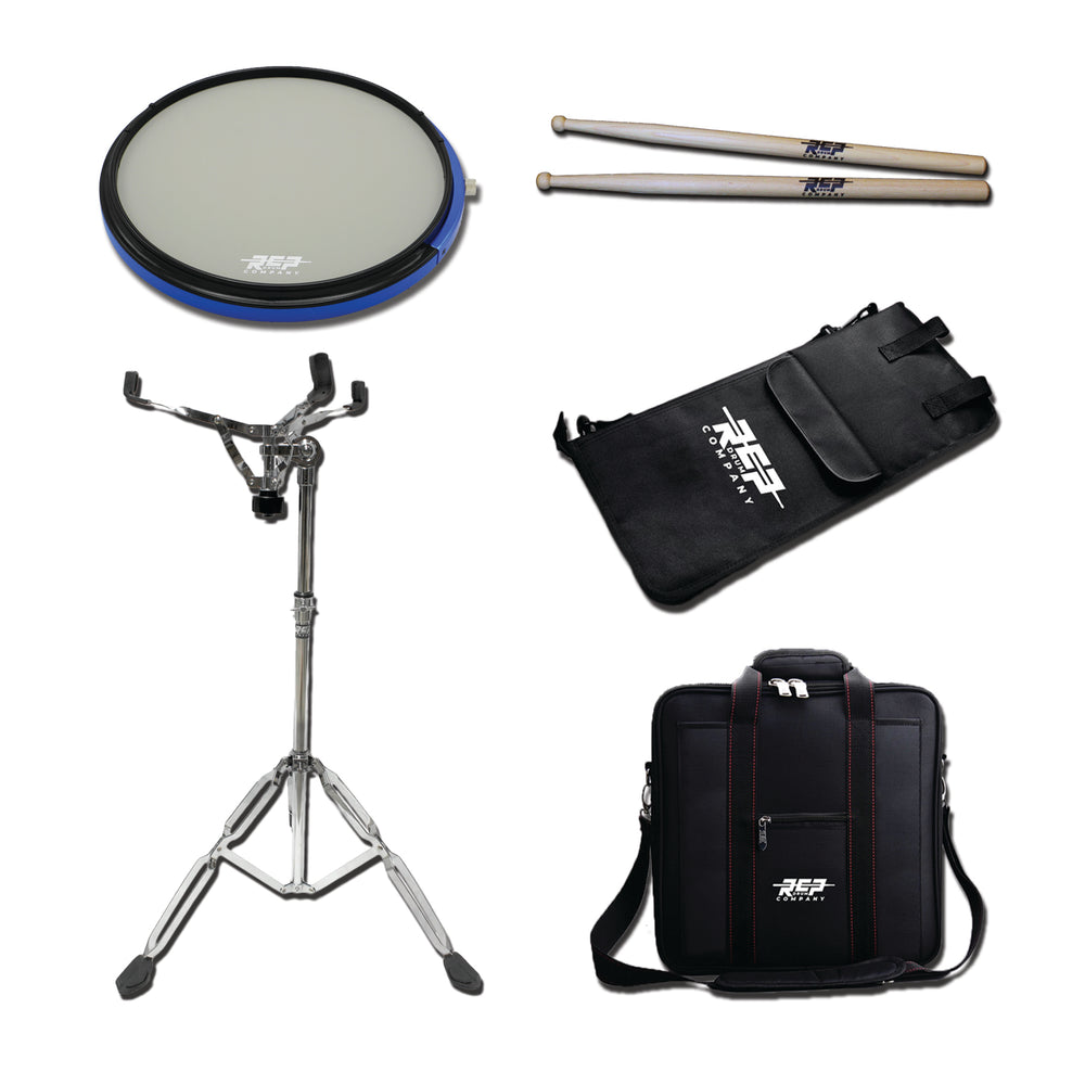 Active Practice Drum Pad Deal Pack With Pad, Stand, Carry Bag, Stick Bag and Sticks  RCP Drum Company Grey 7A 