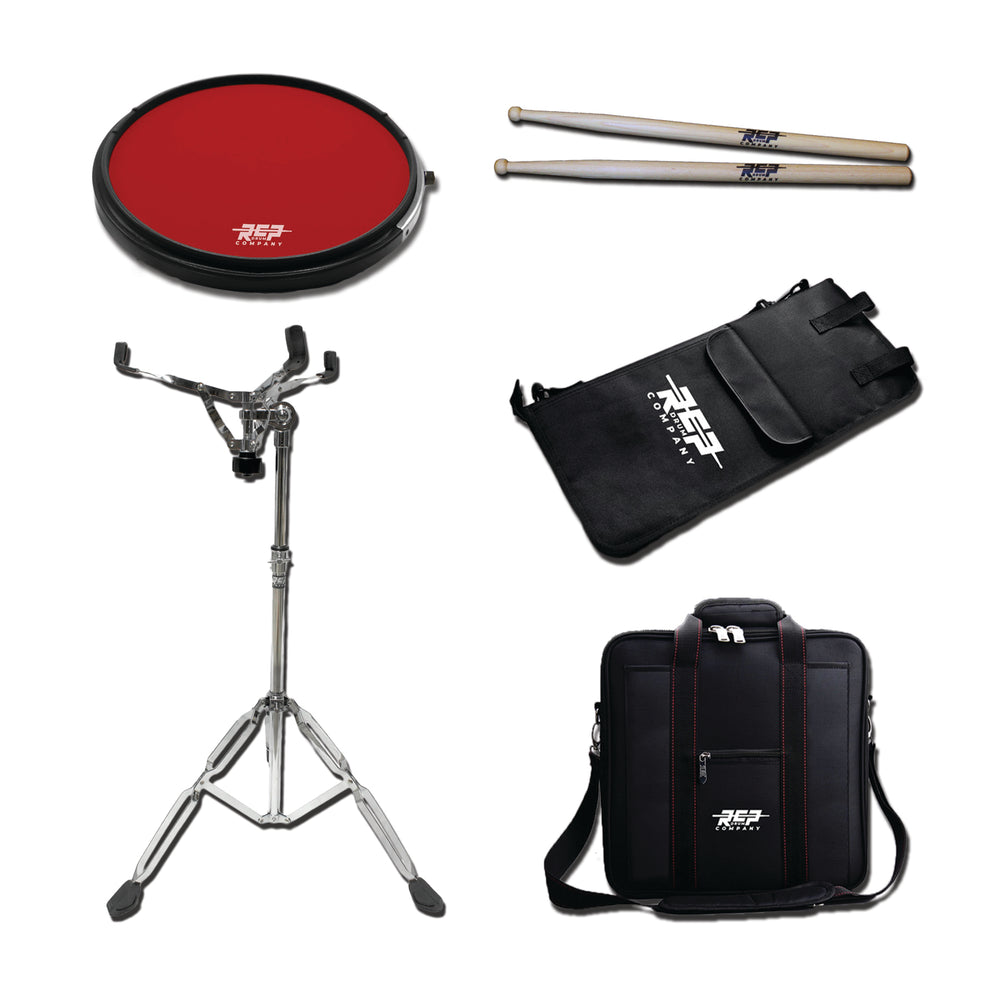 Active Practice Drum Pad Deal Pack With Pad, Stand, Carry Bag, Stick Bag and Sticks  RCP Drum Company Red 7A 